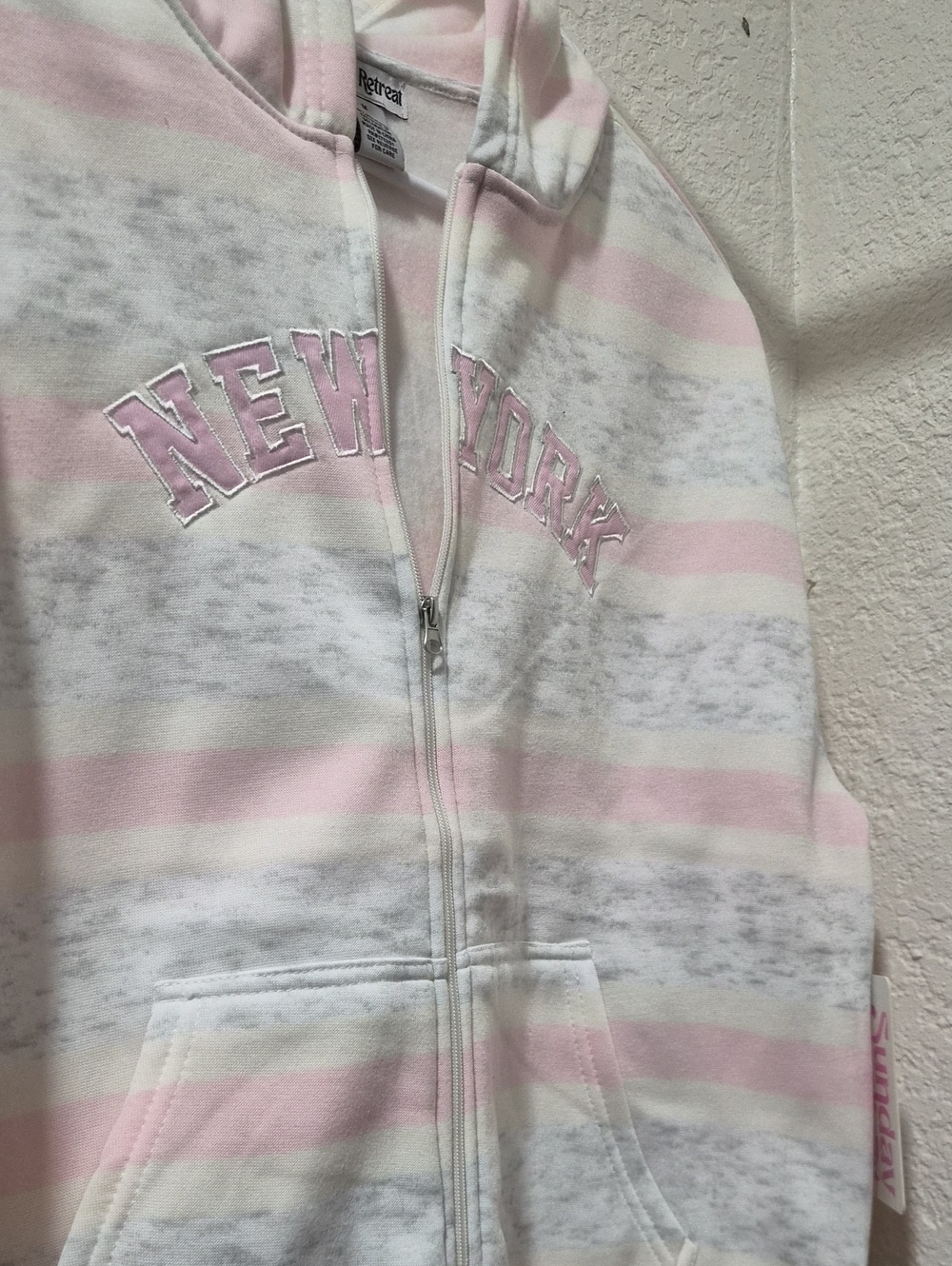 Couture Striped Zip Hoodie in Pink & Gray